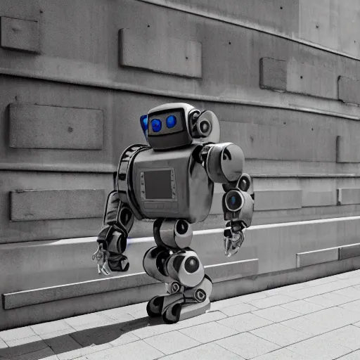 Prompt: robot minotaur patrolling a brutalist prison
