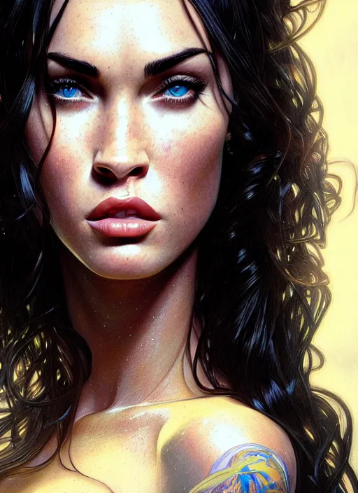 Image similar to portrait of megan fox as muppet, intricate, headshot, highly detailed, digital painting, artstation, concept art, sharp focus, cinematic lighting, illustration, art by artgerm and greg rutkowski, alphonse mucha, cgsociety