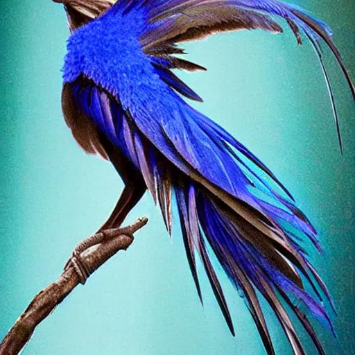 Prompt: blue phoenix bird, his feathers are blue electrical arches, high - quality, realistic