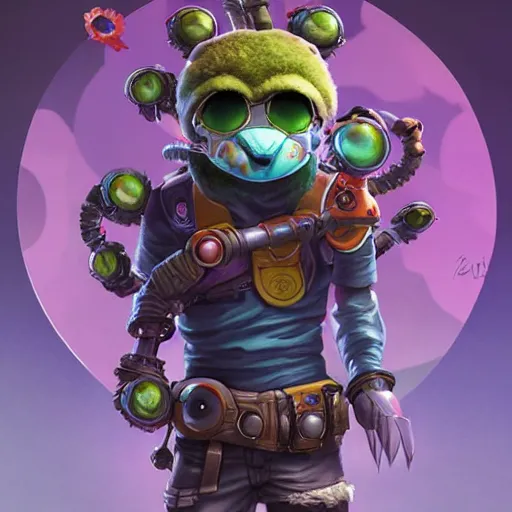 Prompt: biopunk teemo from league of legends, Pixar style, by Tristan Eaton Stanley Artgerm and Tom Bagshaw.