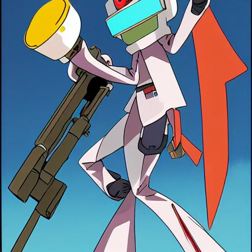 Image similar to canti from flcl anime holding a valorant style sniper rifle.