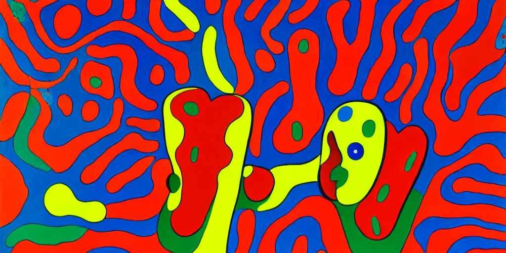 Image similar to a man being overcome by love, psychedelic dripping colors, detailed painting by painting by man ray and pablo amaringo yayoi kusama