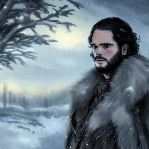 Image similar to john snow in an amazing and beautiful landscape, artstation