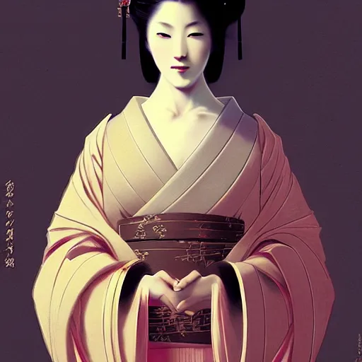 Prompt: gorgeous japanese geisha, full body, intricate, elegant, highly detailed, artstation, concept art, smooth, sharp focus, illustration, art by and greg rutkowski and orientalism and bouguereau