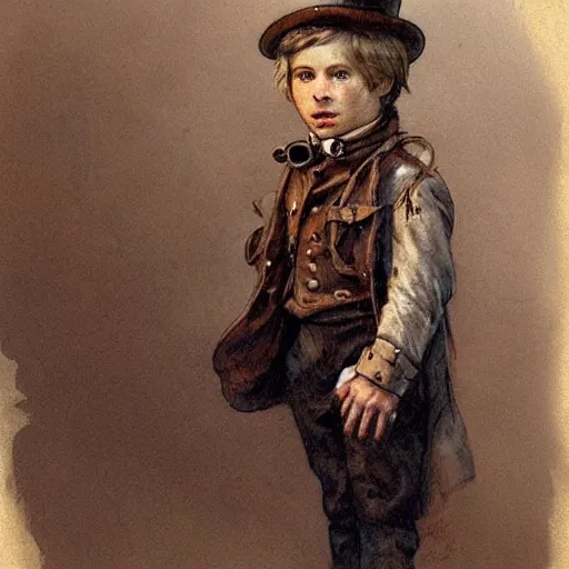 Image similar to by Jean-Baptiste Monge !!!!!!!!!!!!!!!!!!!!!!!!!!!!!!!!!!!!! (((((((((((((portrait of boy dressed as steampunk detective wearing leather gloves . muted colors. art sketch)))))))))))))