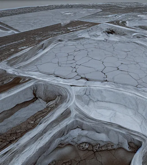 Image similar to hyperealistic render of a bioluminescent white bioremediation architecute in the mining tailings atacama desert, uhd, high detail, corona render, unreal engine, ue 5, vray by peter zumthor, trending on artstation