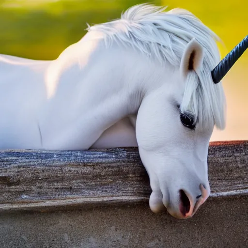 Image similar to a photograph of a unicorn unicorn on a sun bed at the beach, professional photograph, highly detailed, 4k, hd