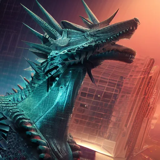 Image similar to 3d render of a detailed cyberpunk dragon, highly detailed, high quality, HD, 4k, 8k, Canon 300mm, professional photographer, 40mp, lifelike, top-rated, award winning, realistic, sharp, no blur, edited, corrected, trending