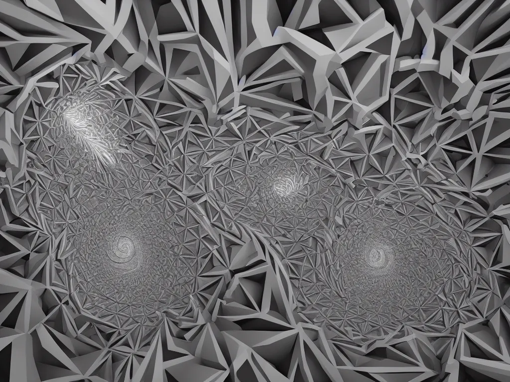 Image similar to fractal by mc escher, artstation, volumetric lighting, perfect, high detail