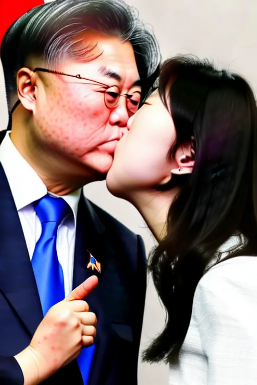 Image similar to moon jae - in kissing kim jeong - un