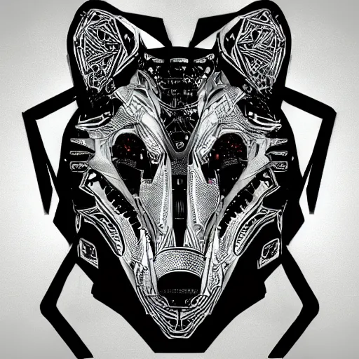 Prompt: artistic mechanical wolf logo robotic droid ai