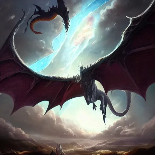 Prompt: giant dragon flying in the sky, epic fantasy style art, galaxy theme, by Greg Rutkowski, hearthstone style art, 99% artistic