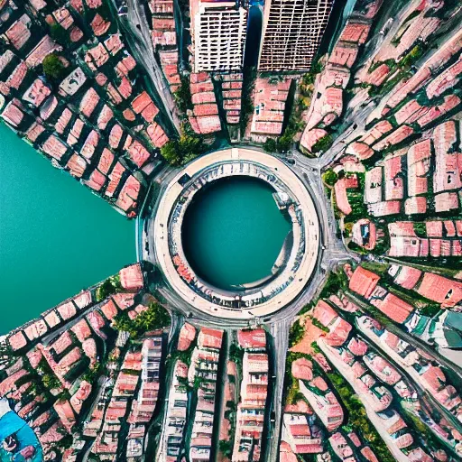 Image similar to a city on a computer chip, drone shot, micro picture