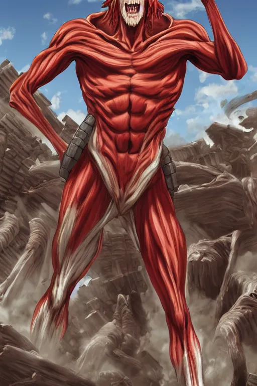 Prompt: Jerma985 as the colossal titan, attack on titan covert art, jerma