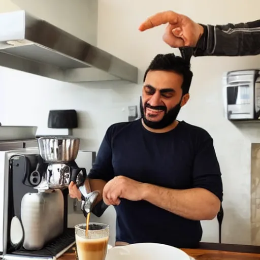 Image similar to a short middle eastern man makes a cappuccino