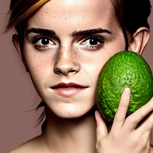 Prompt: photograph of emma watson with avocado skin, anthropomorphic