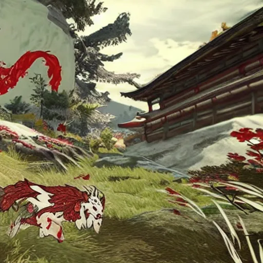 Prompt: « next level graphics ingame okami 2 on playstation 5, nextgen remake, ultra realistic »