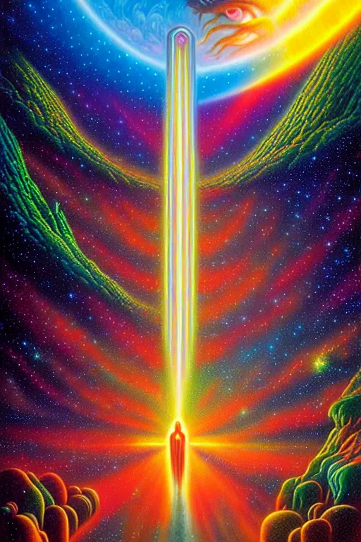 Prompt: a photorealistic detailed image of a beautiful vibrant iridescent futuristic human evolution, spiritual science, divinity, utopian, by david a. hardy, kinkade, lisa frank, wpa, public works mural, socialist