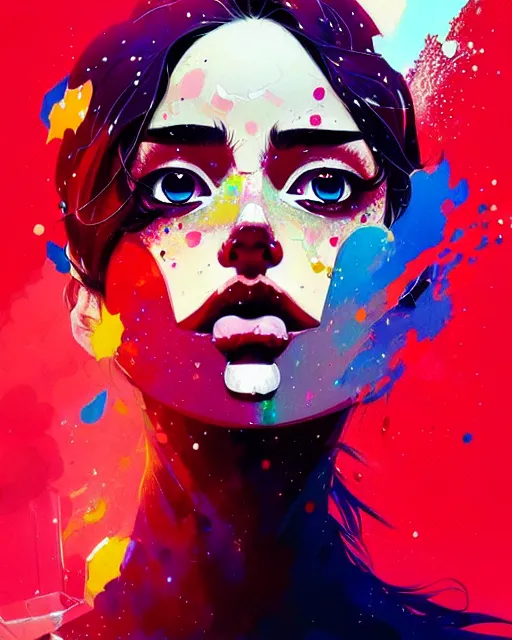 Image similar to a ultradetailed beautiful panting of a woman with a colorful explosion coming out of her hands, by conrad roset, greg rutkowski and makoto shinkai, trending on artstation