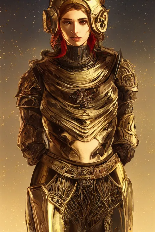 Image similar to portrait knights of Zodiac girl, metallic black and reddish reflected armor, in ruined Agora of Athens, ssci-fi, fantasy, intricate, very very beautiful, elegant, golden light, highly detailed, digital painting, artstation, concept art, smooth, sharp focus, illustration, art by WLOP and tian zi and alphonse mucha