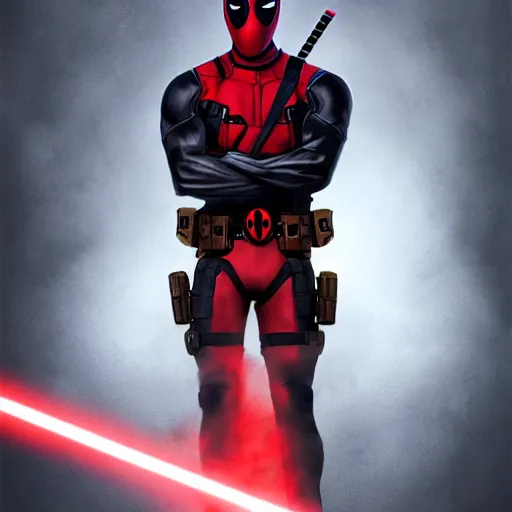 Image similar to deadpool as a sith lord, dynamic lighting, photorealistic fantasy concept art, trending on art station, stunning visuals, creative, cinematic, ultra detailed