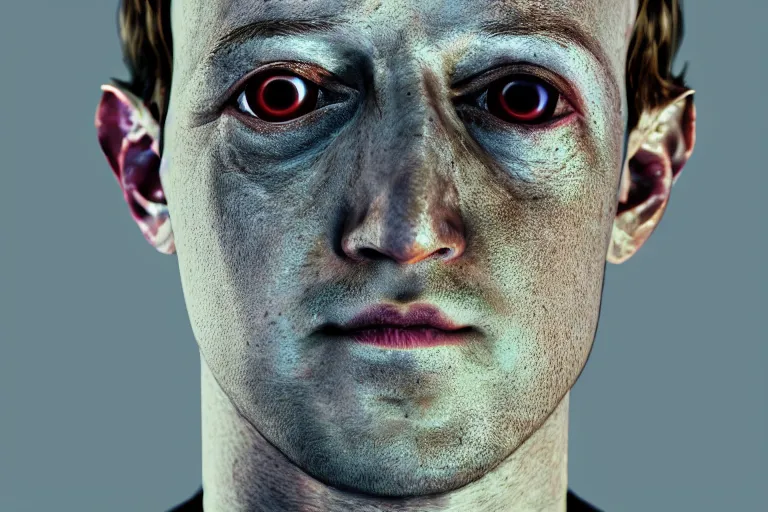 Image similar to creepy mark zuckerberg portrait stuck in the matrix, glitchy, buggy, playstation 1 graphics, low poly 3 d render, creepypasta, volumetric lighting, octane render, scary, award - winning, detailed, weird, close - up, featured on artstation, strange, off - putting, demonic, odd, atmospheric, ambient, spooky