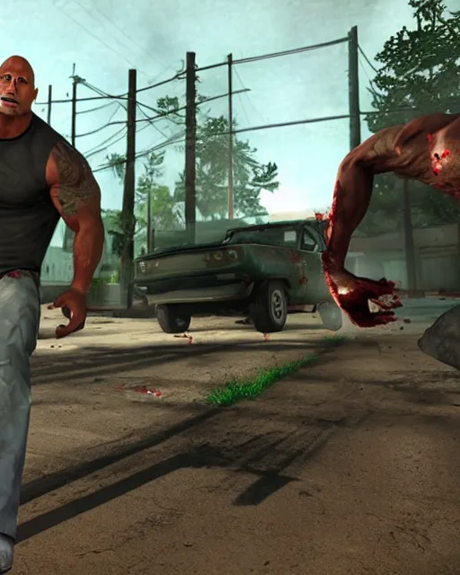 Prompt: dwayne johnson as the charger in the game left 4 dead. xbox 3 6 0 graphics