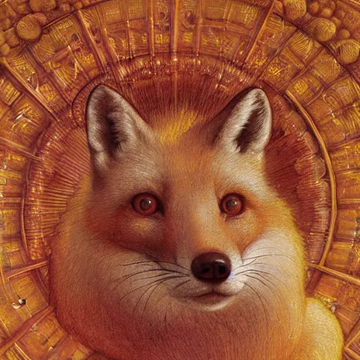 Image similar to hyperrealistic detailed candle fox in baroque painting, lights, art by ernst haeckel, john william godward, hammershøi, alphons mucha, pontormo, ornamental, decorative, art nouveau wallpaper, lights by hopper, pastel deep colours,