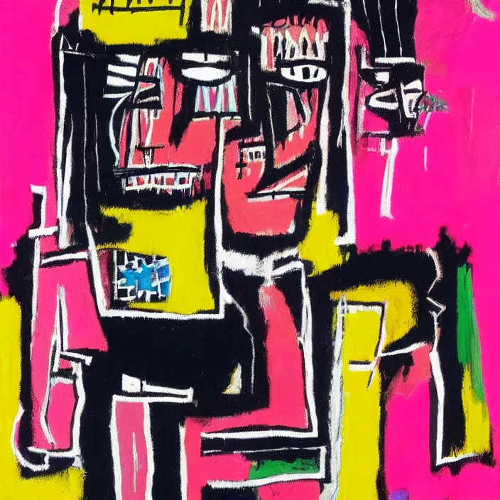 Image similar to abstract portrait of a knight in pink, geometric, by basquiat