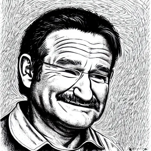 Prompt: a portrait of Robin Williams drawn by Robert Crumb