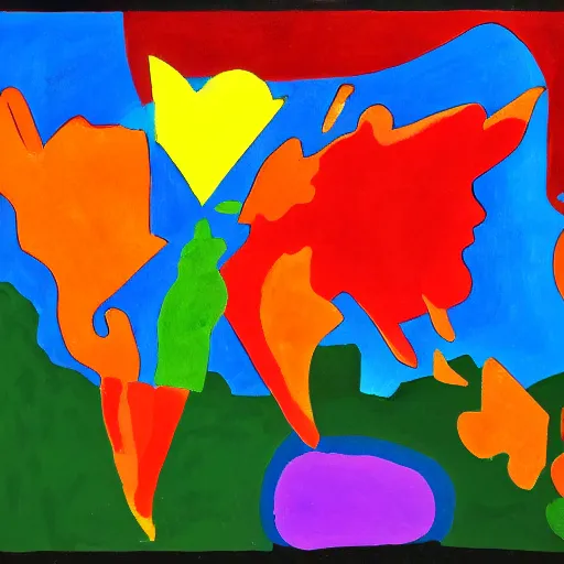 Prompt: cartoon hd illustration of the world on fire, inspired by matisse, malevich, david hockney, colorful, happy, trending on artstation, 4 k