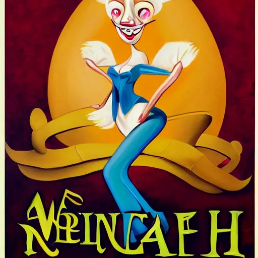 Image similar to a painting of a woman with a weird face, poster art by don bluth, behance contest winner, pop surrealism, concert poster, movie poster, poster art