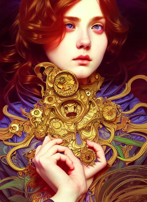 Image similar to overlord, psychedelic, portrait, highly detailed, deep focus, elegant, digital painting, smooth, sharp focus, illustration, ultra realistic, 8 k, art by artgerm and alphonse mucha