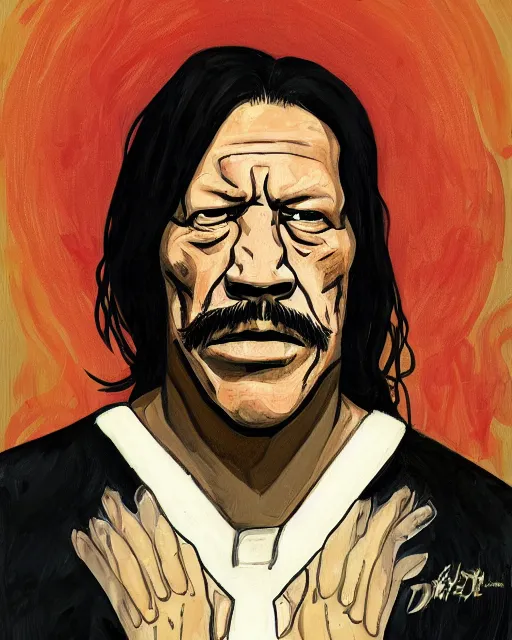 Image similar to a portrait of ( danny trejo ) in the style of alphonse!!! mucha!!!