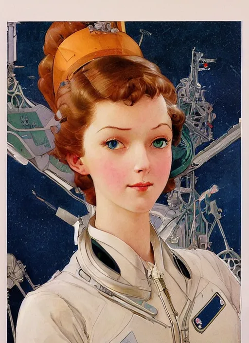 Image similar to a copic maker art nouveau portrait of a russian girl finely detailed features wearing an evangelion pilot suit designed by balenciaga by john berkey, norman rockwell akihiko yoshida