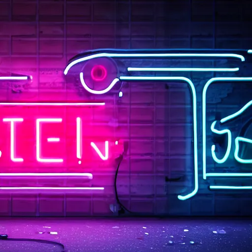 Prompt: a neon sign with the inscription neon. in a cyberpunk street at night. 4K. Unreal engine. High definition render