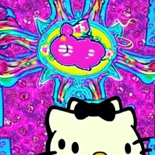 Image similar to hello kitty on an lsd trip, dmt visulas