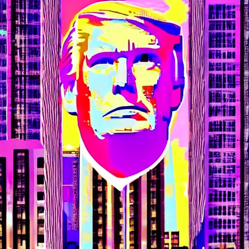 Image similar to vaporwave jungle city donald trump