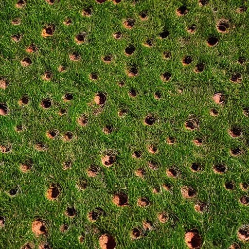 Prompt: Many holes on the dirty grass with signs super realistic 4k