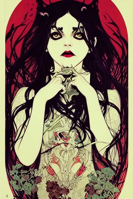 Image similar to beautiful gothic vampire girl propaganda screen printing movie poster, art style by sachin teng, artgerm, alphonse mucha, graffiti street art, iconic, masterpiece, organic painting, hard edges, ornate and hyper detailed