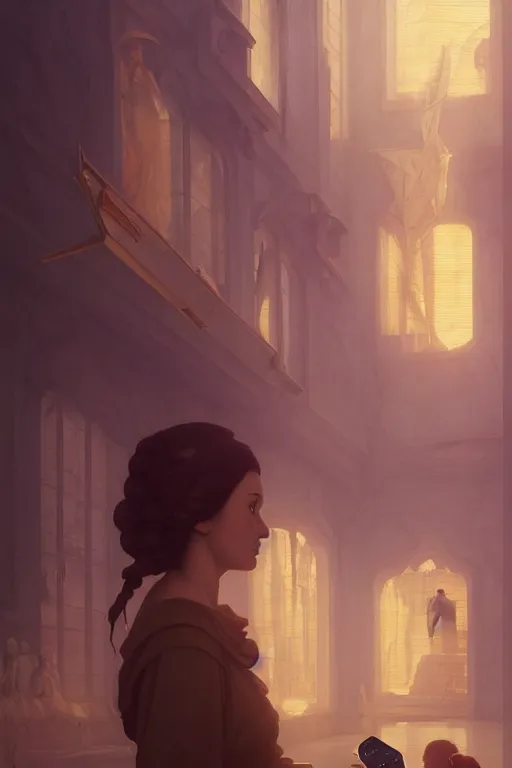 Prompt: the joconde from leonardo da vinci taking a selfie, unreal engine, greg rutkowski, loish, rhads, beeple, makoto shinkai and lois van baarle, ilya kuvshinov, rossdraws, tom bagshaw, tom whalen, alphonse mucha, global illumination, god rays, detailed and intricate environment