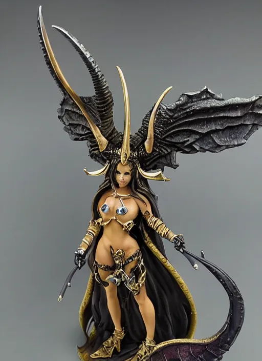 Image similar to 80mm resin detailed miniature of a Demon Queen, large horn and wing, Product Introduction Photos, 4K, Full body