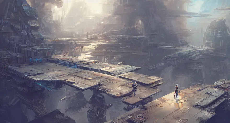 Image similar to A beautiful digital painting of a science fiction landing platform, by Stanley Artgerm Lau, Rossdraws, James Jean, gerald brom, Andrei Riabovitchev, Marc Simonetti, and Sakimichan, trending on artstation