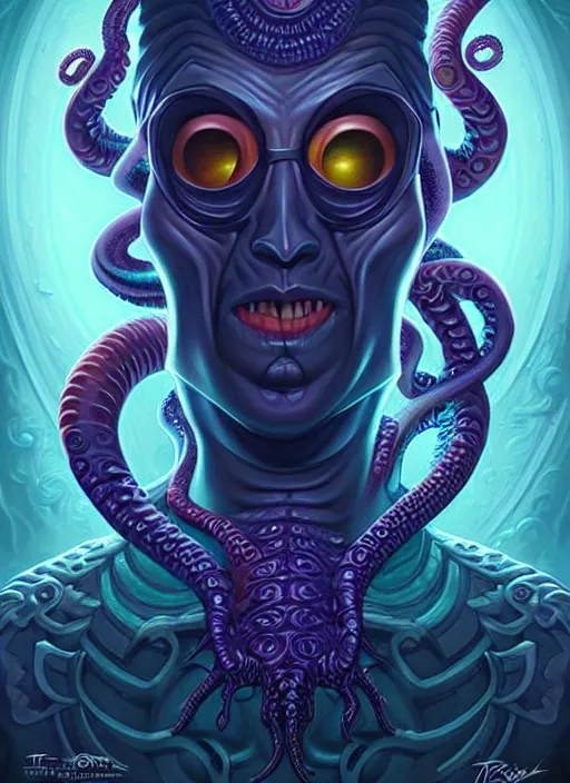 Image similar to cosmic lovecraft ransom hero portrait, pixar style, by tristan eaton stanley artgerm and tom bagshaw.