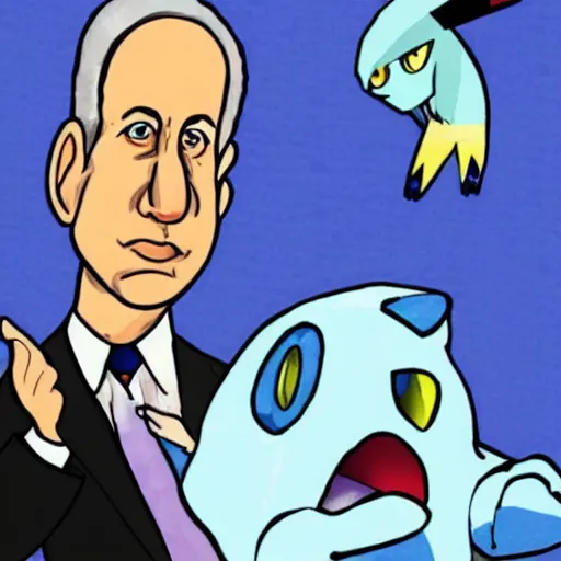 Image similar to portrait of benjamin netanyahu as a pokemon, wings, blue, water