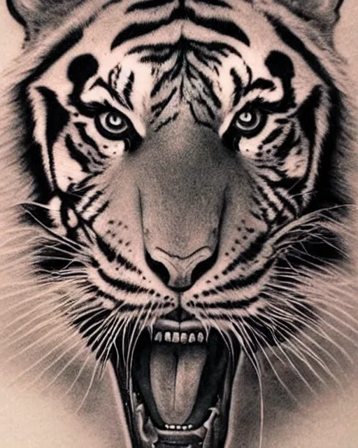 Image similar to a tiger girl tattoo, hyper realistic, hyper detailed, by eliot kohek