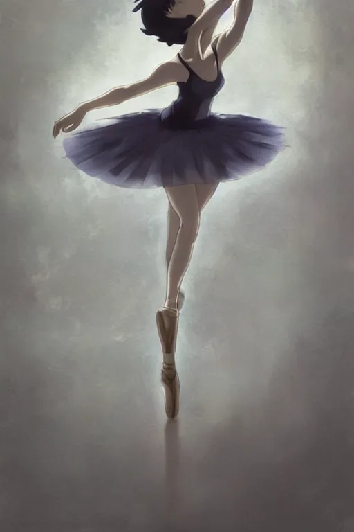 Image similar to ballerina, artwork made by makoto shinkai, inspired in hirohiko araki, clean details, light color palette, anatomically proportional, hd