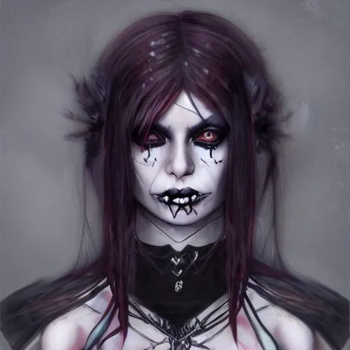 Image similar to a girl wearing a gothic outfit, edgy makeup, highly detailed, digital painting, artstation, concept art, smooth, sharp focus, illustration