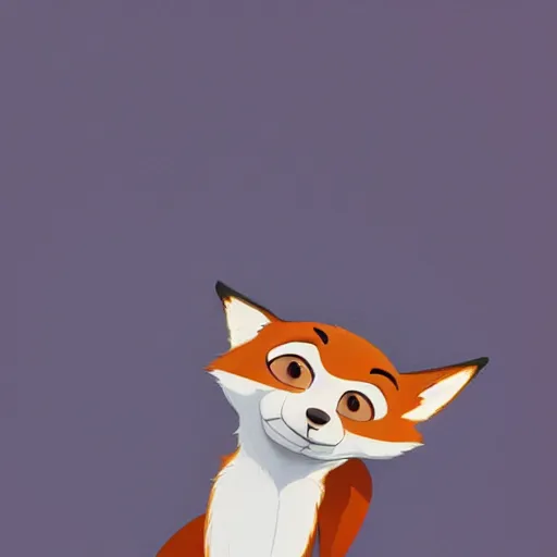 Prompt: full body shot of a anthropomorphic female fox with short white fur covering her body in the style of zootopia, far shot, top down view, 1 0 feet from the carma