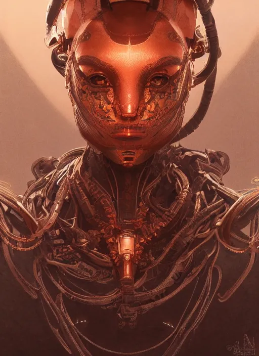 Image similar to symmetry!! portrait of copper pipe alien in the style of horizon zero dawn, machine face, intricate, elegant, highly detailed, digital painting, artstation, concept art, smooth, sharp focus, illustration, art by artgerm and greg rutkowski and alphonse mucha, 8 k